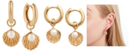 Olivia Burton Imitation Pearl Sea Shell Charm Hoop Earrings